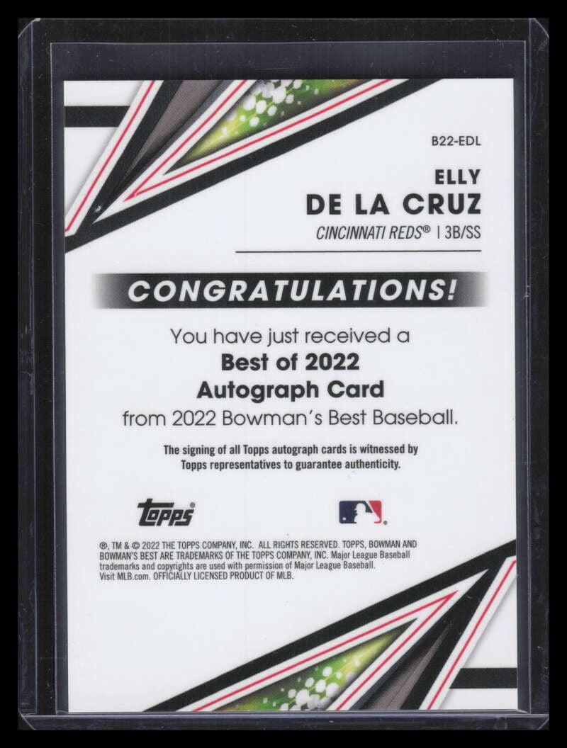 2022 Bowman's Best of 22 Autographs Green Refractor Elly De La Cruz RC Auto 4/99