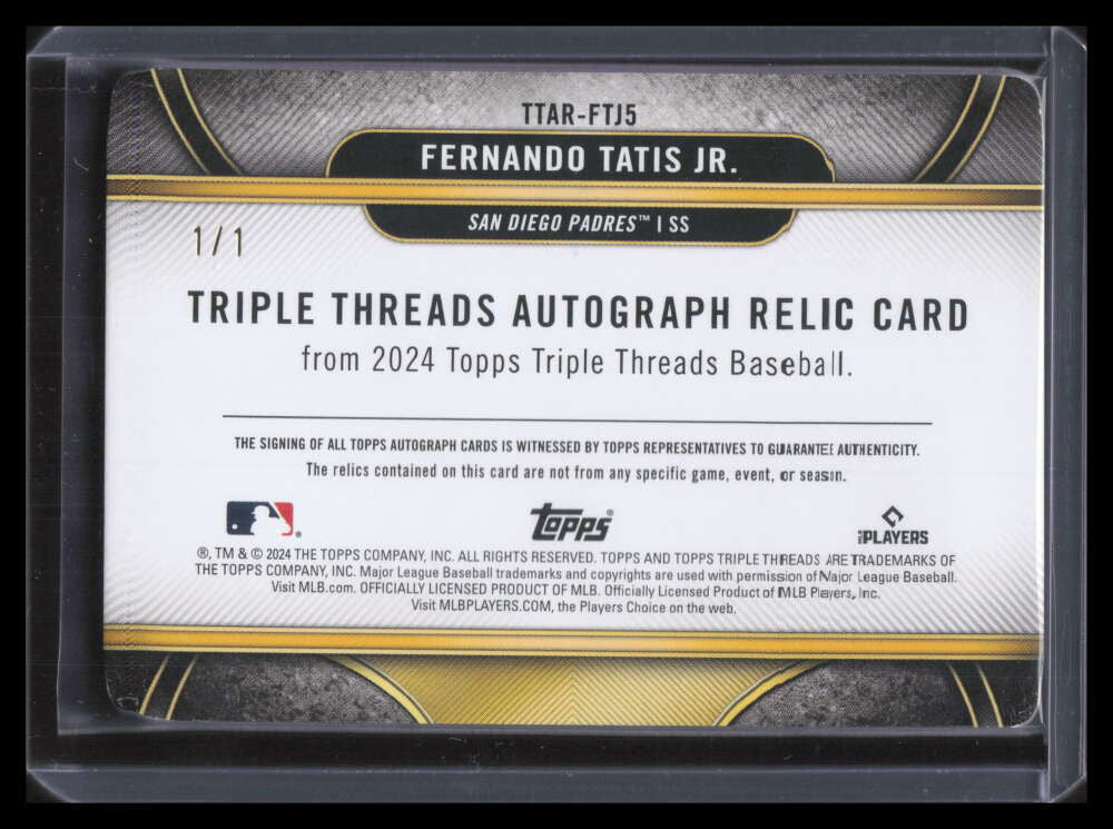 2024 Topps Triple Threads Autograph Printing Plate Fernando Tatis Patch Auto 1/1