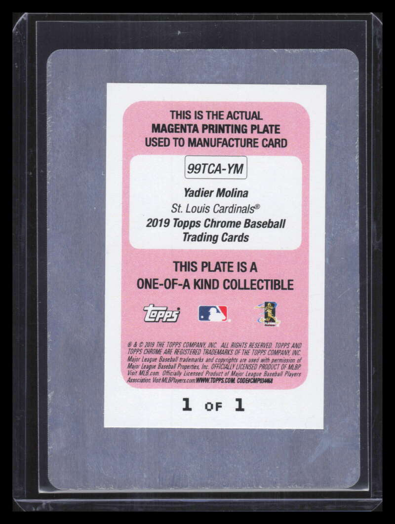 2019 Topps Chrome '99 Autographs Printing Plate 99tcaym Yadier Molina Auto 1/1