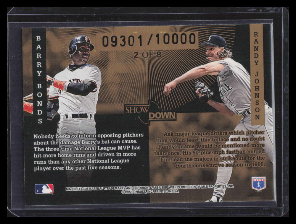 1996 Donruss Showdown 2 Randy Johnson Barry Bonds 9301/10000
