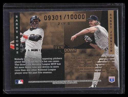1996 Donruss Showdown 2 Randy Johnson Barry Bonds 9301/10000