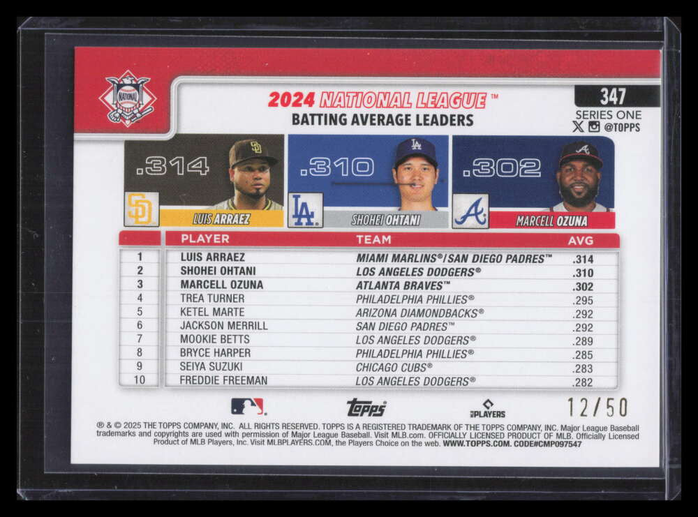 DELETE 173174 2025 Topps Gold Holo Foil 347 Marcell Ozuna Luis Arraez Shohei Ohtani LL 12/50 