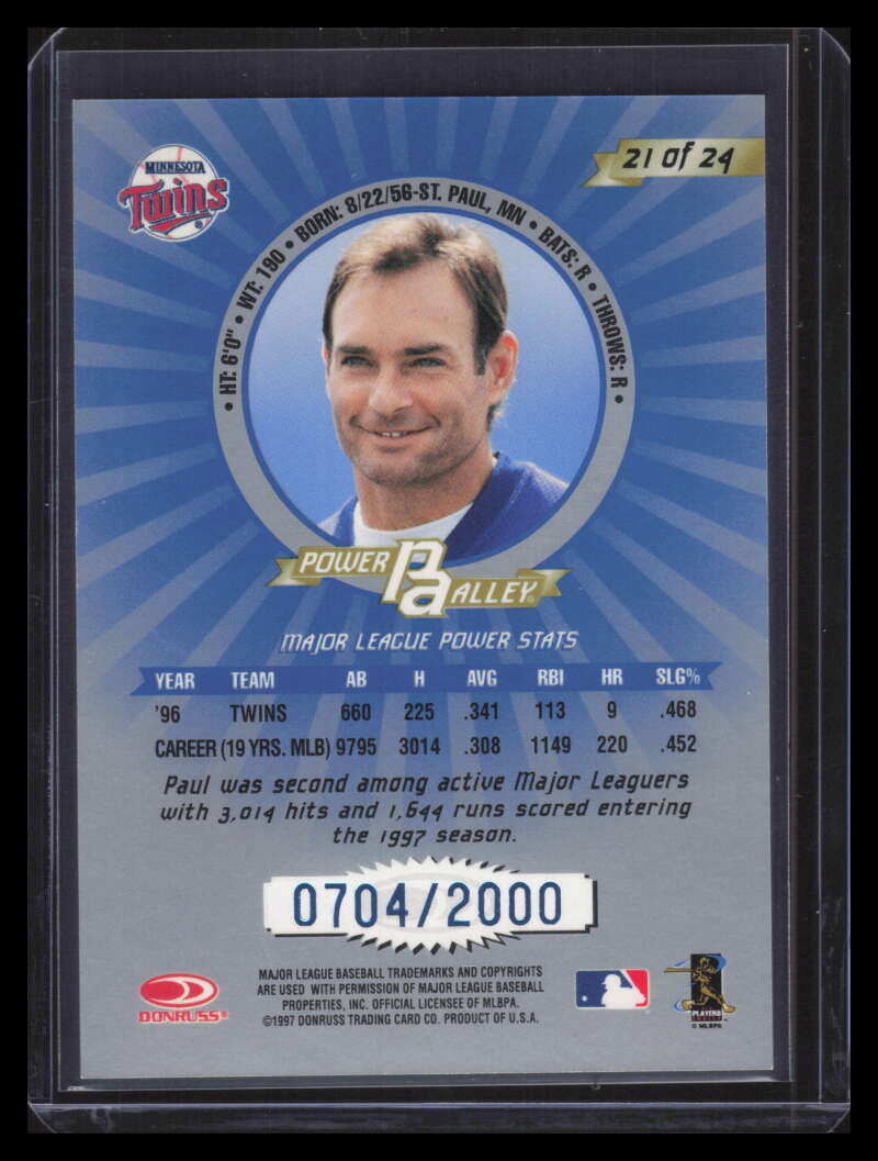 1997 Donruss Power Alley 21 Paul Molitor B 704/2000 Blue
