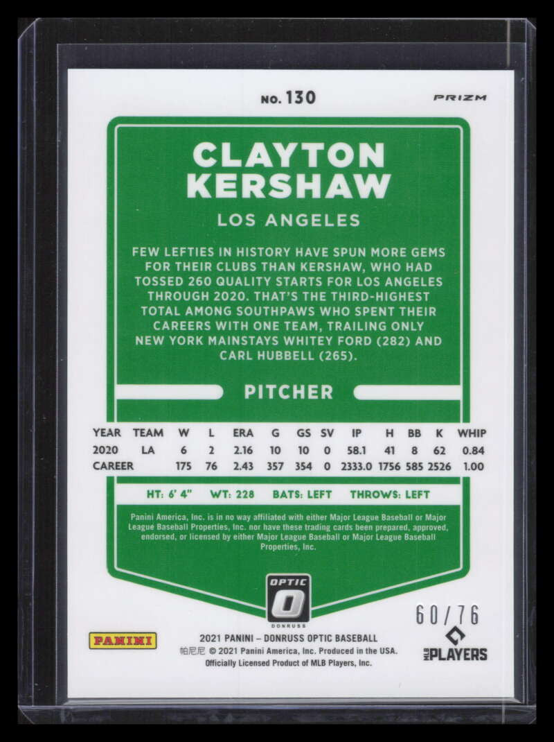 2021 Donruss Optic Spirit of 76 Refractor 130 Clayton Kershaw 60/76