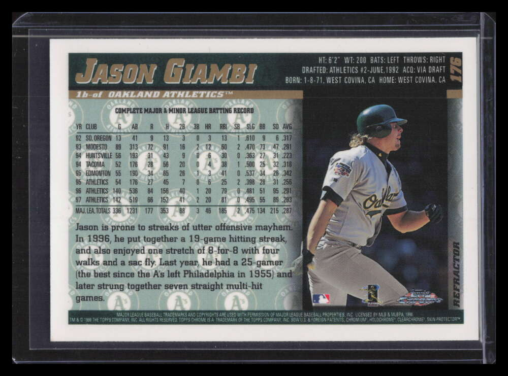 SOLD 173232 1998 Topps Chrome Refractor 176 Jason Giambi
