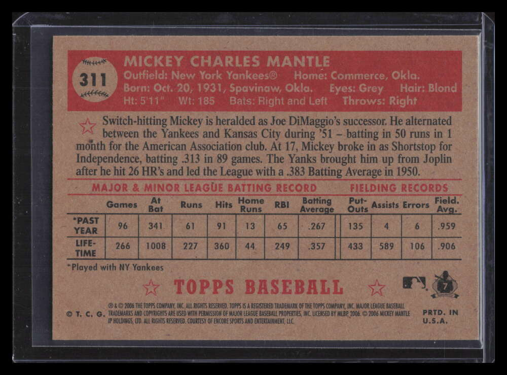 2006 Topps '52 311e Mickey Mantle Red