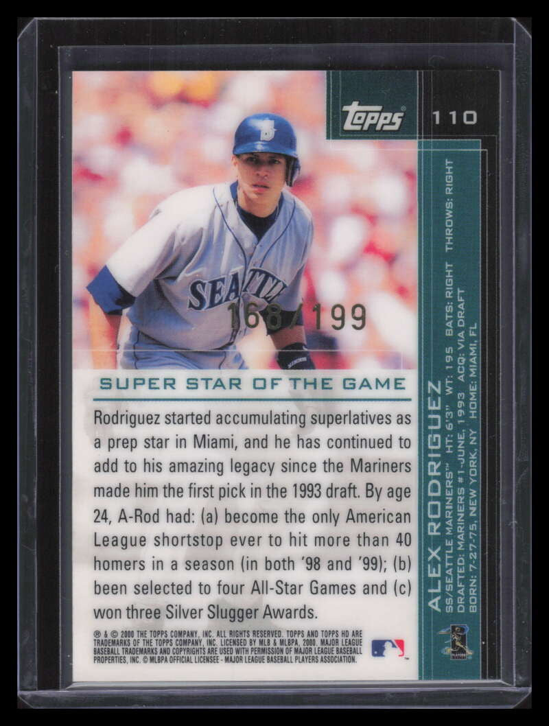 DELETE 173288 2001 Topps HD Platinum 110 Alex Rodriguez SS 168/199 Super Star of the Game