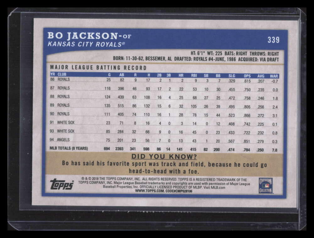 2018 Topps Big League Rainbow Foil 339 Bo Jackson 46/100