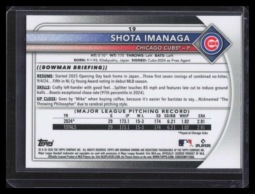 2025 Bowman Chrome Orange Geometric Refractor 19 Shota Imanaga 16/25