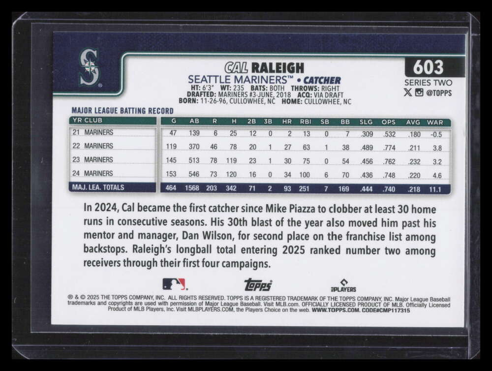 2025 Topps Fanatics Fest Big Apple 603 Cal Raleigh