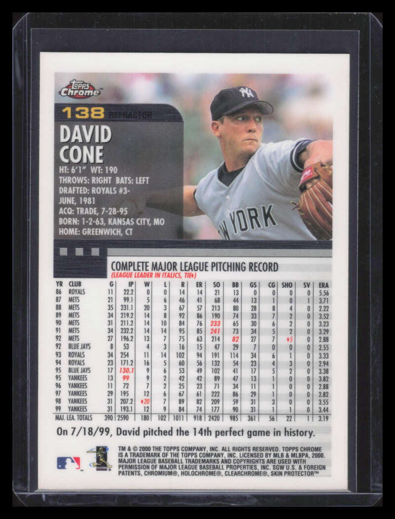 SOLD 173306 2000 Topps Chrome Refractor 138 David Cone