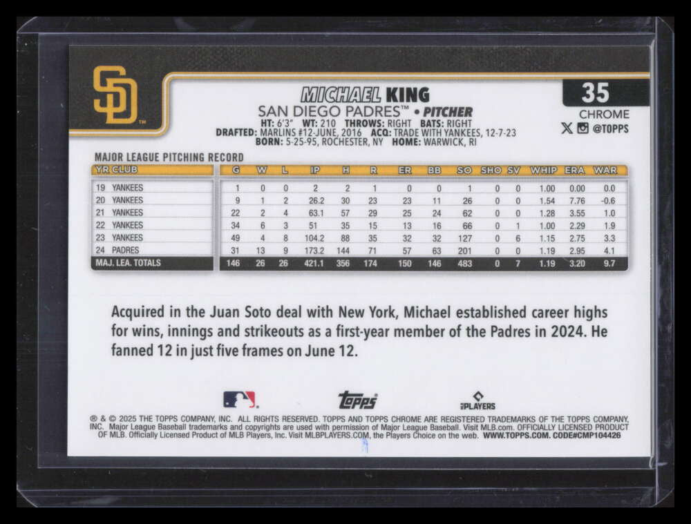 2025 Topps Chrome Logofractor Black Refractor 35 Michael King 1/10