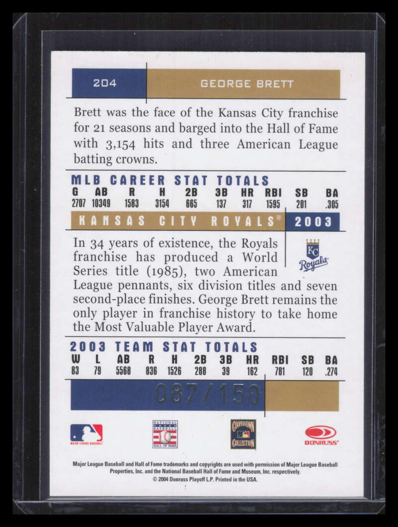 2004 Donruss Team Heroes Showdown Bronze 204 George Brett 87/150