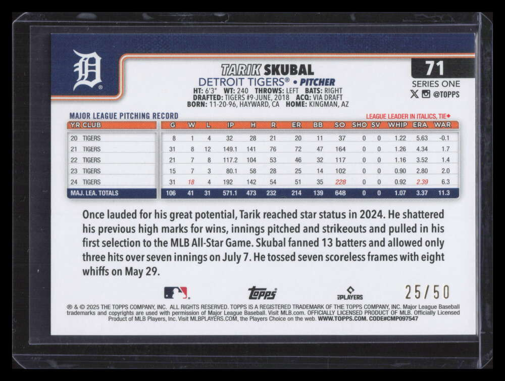 2025 Topps Gold Diamante Foil 71 Tarik Skubal 25/50