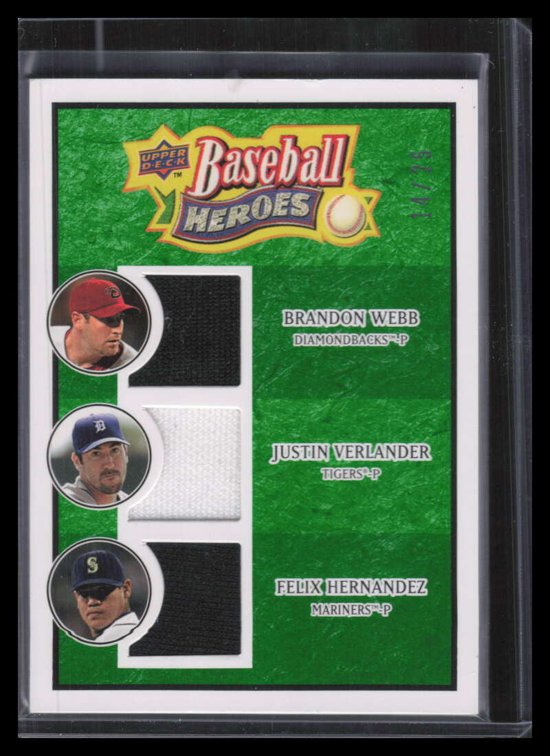 2008 Upper Deck Heroes Emerald 194 Webb Hernandez Verlander Triple Jersey 14/25