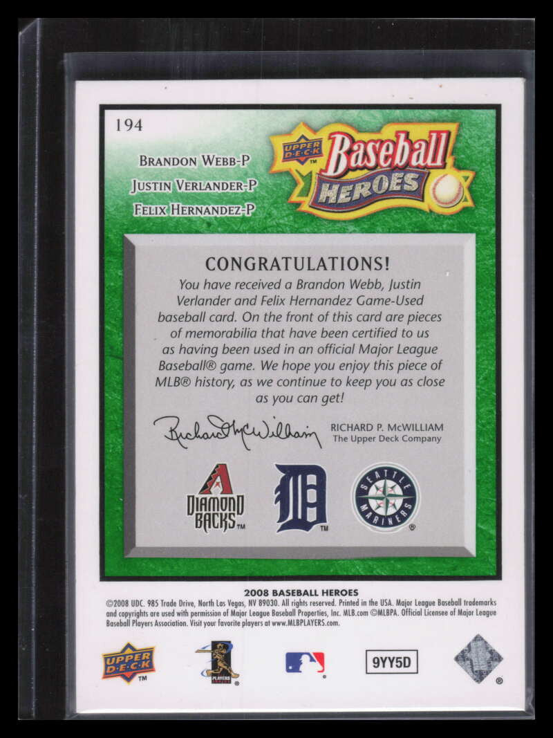 2008 Upper Deck Heroes Emerald 194 Webb Hernandez Verlander Triple Jersey 14/25