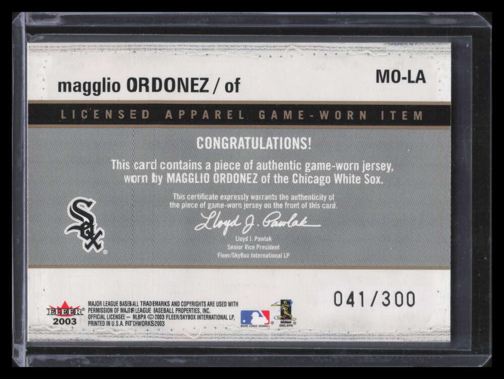 2003 Fleer Patchworks Licensed Apparel Patch MO Magglio Ordonez Patch 41/300