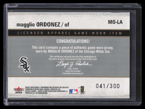 2003 Fleer Patchworks Licensed Apparel Patch MO Magglio Ordonez Patch 41/300