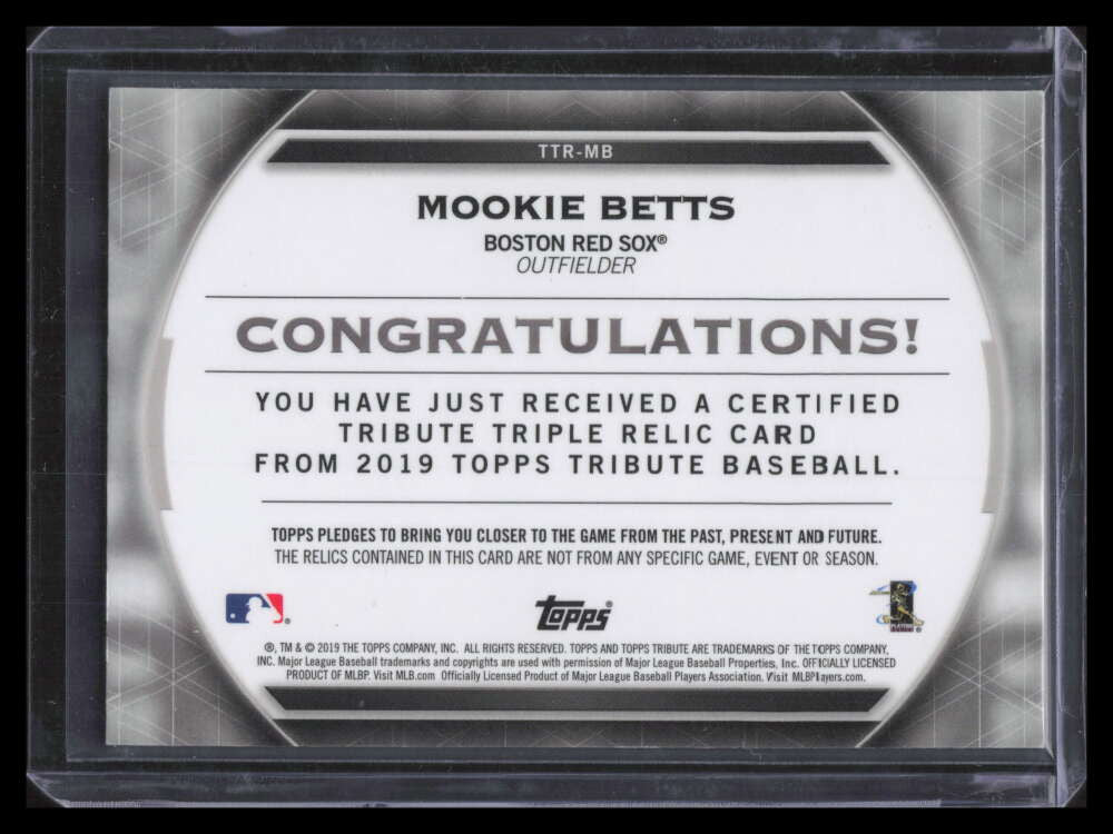 2019 Topps Tribute Triple Relics Green TTRMB Mookie Betts Triple Jersey 68/99