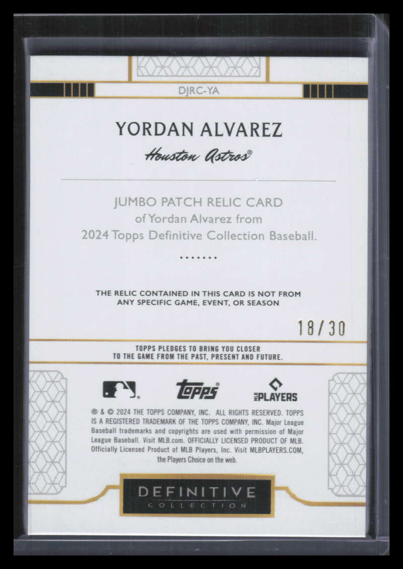DELETE 173395 2024 Topps Definitive Collection Jumbo Relics Blue Yordan Alvarez Patch 18/30