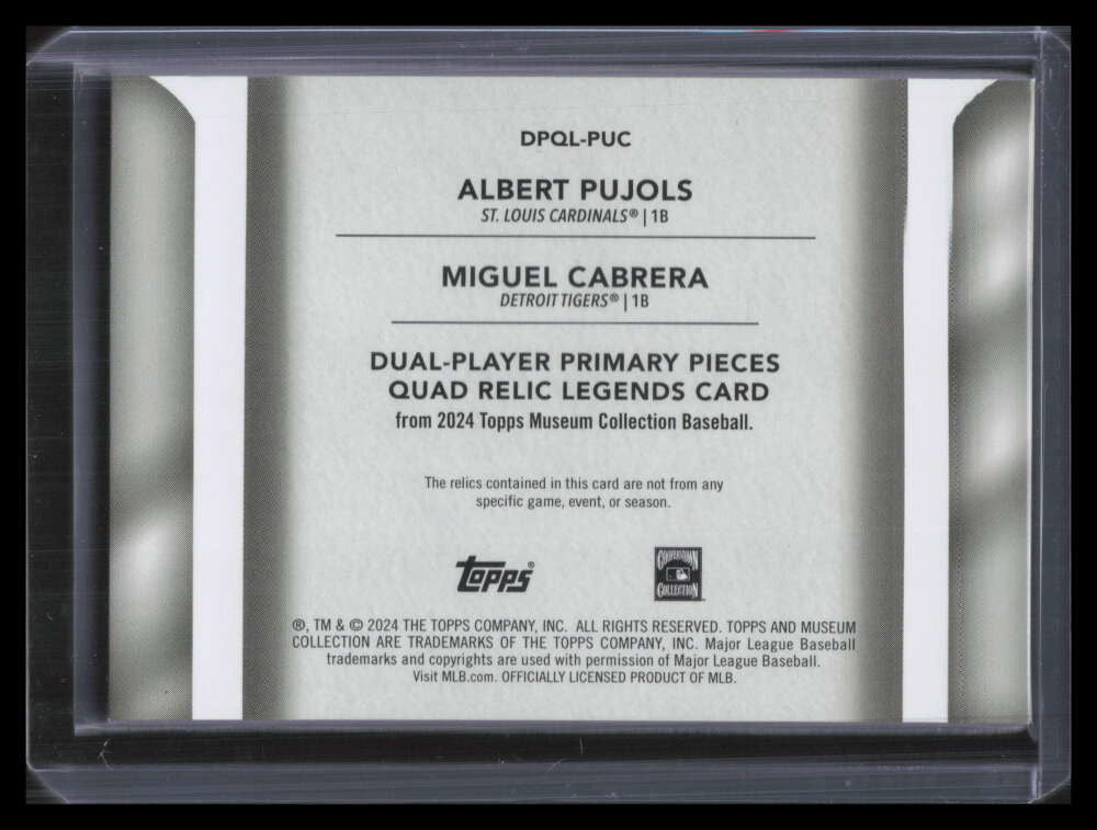 2024 Topps Museum Primary Pieces Legends Cabrera Pujols Quad Bat Jersey 31/99