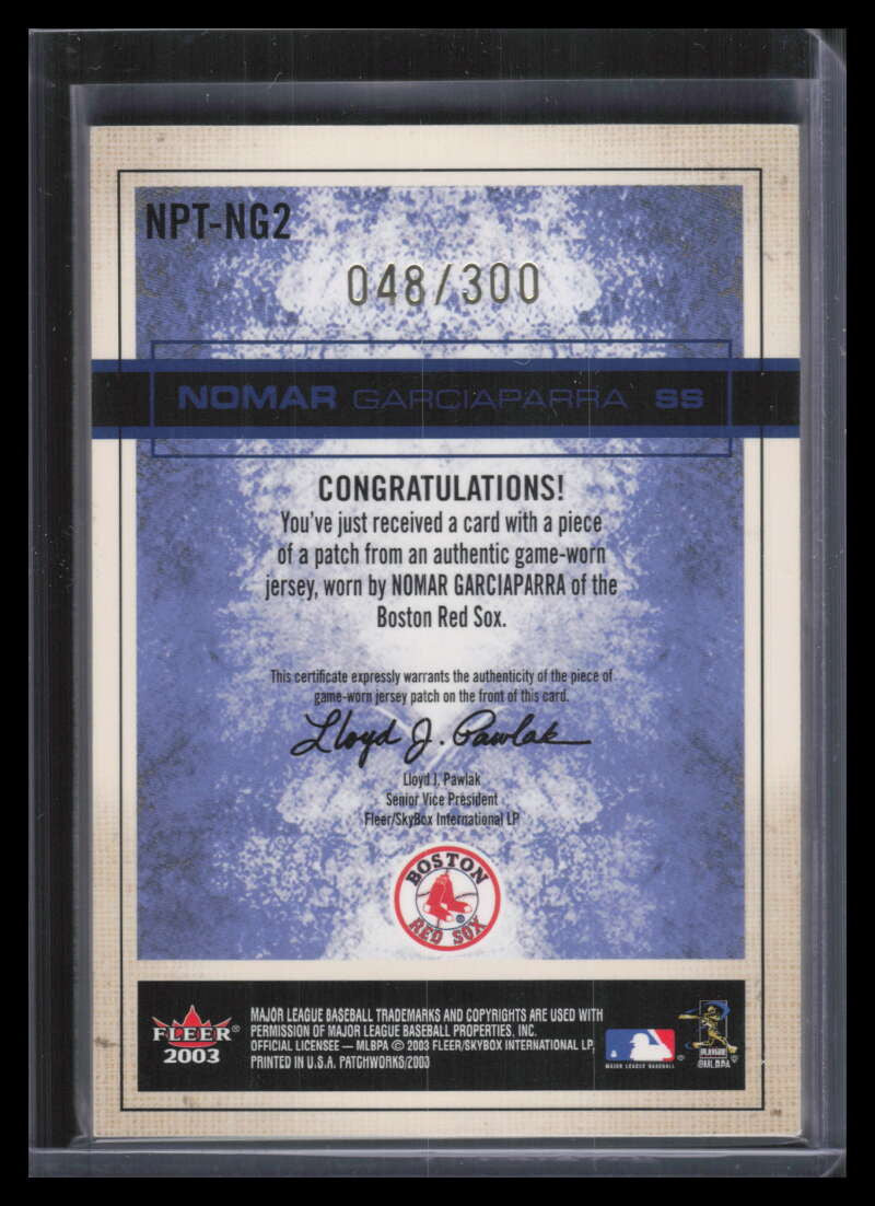 2003 Fleer Patchworks National Patchtime 300 ng2 Nomar Garciaparra Patch 48/300
