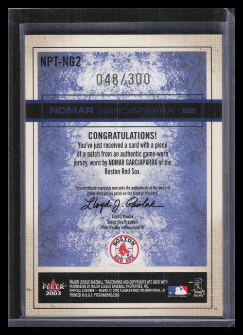 2003 Fleer Patchworks National Patchtime 300 ng2 Nomar Garciaparra Patch 48/300