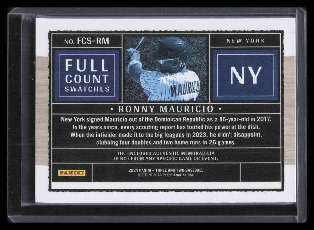 2024 Panini Three and Two Full Count Swatches Ronny Mauricio RC 5 Patch 14/15