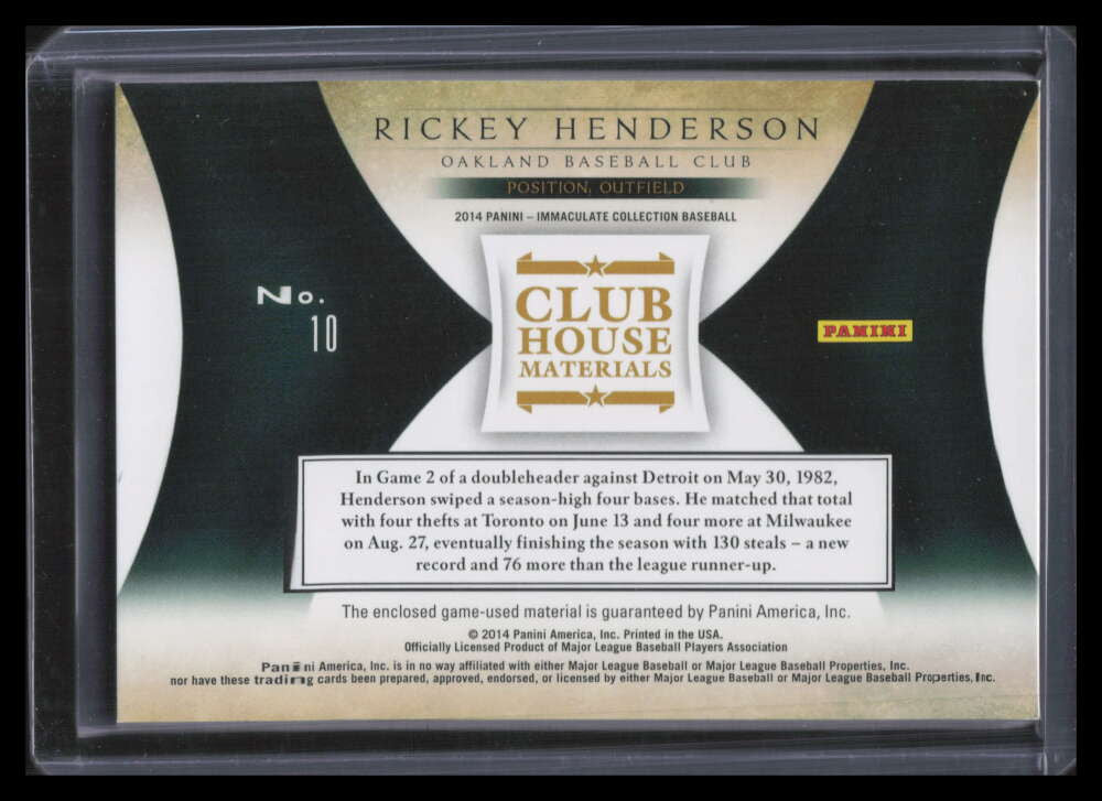 2014 Immaculate Collection Clubhouse Material Rickey Henderson Shoe Cleat 92/99