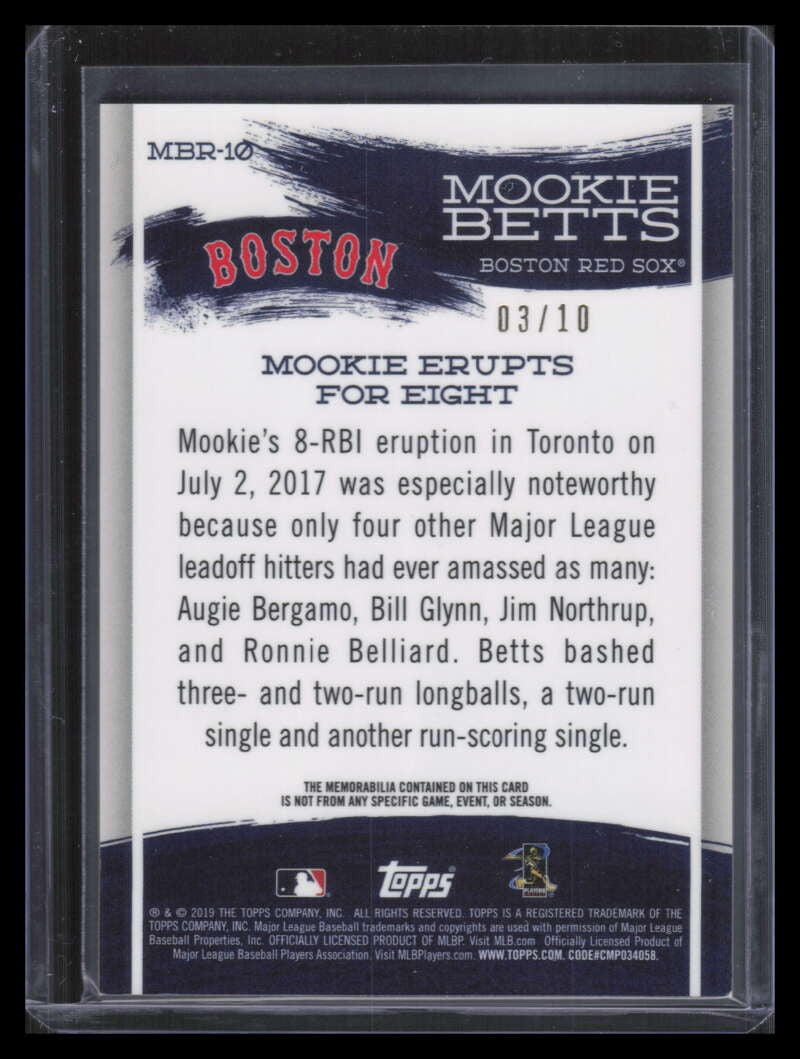 2019 Topps Mookie Betts Highlights Relics mbr10 Mookie Betts Jersey 3/10