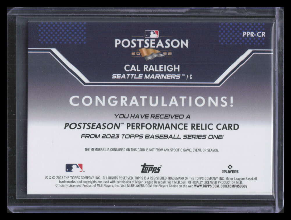 DELETE 173408 2023 Topps Postseason Performance Relics PPRCR Cal Raleigh Jersey 45/99