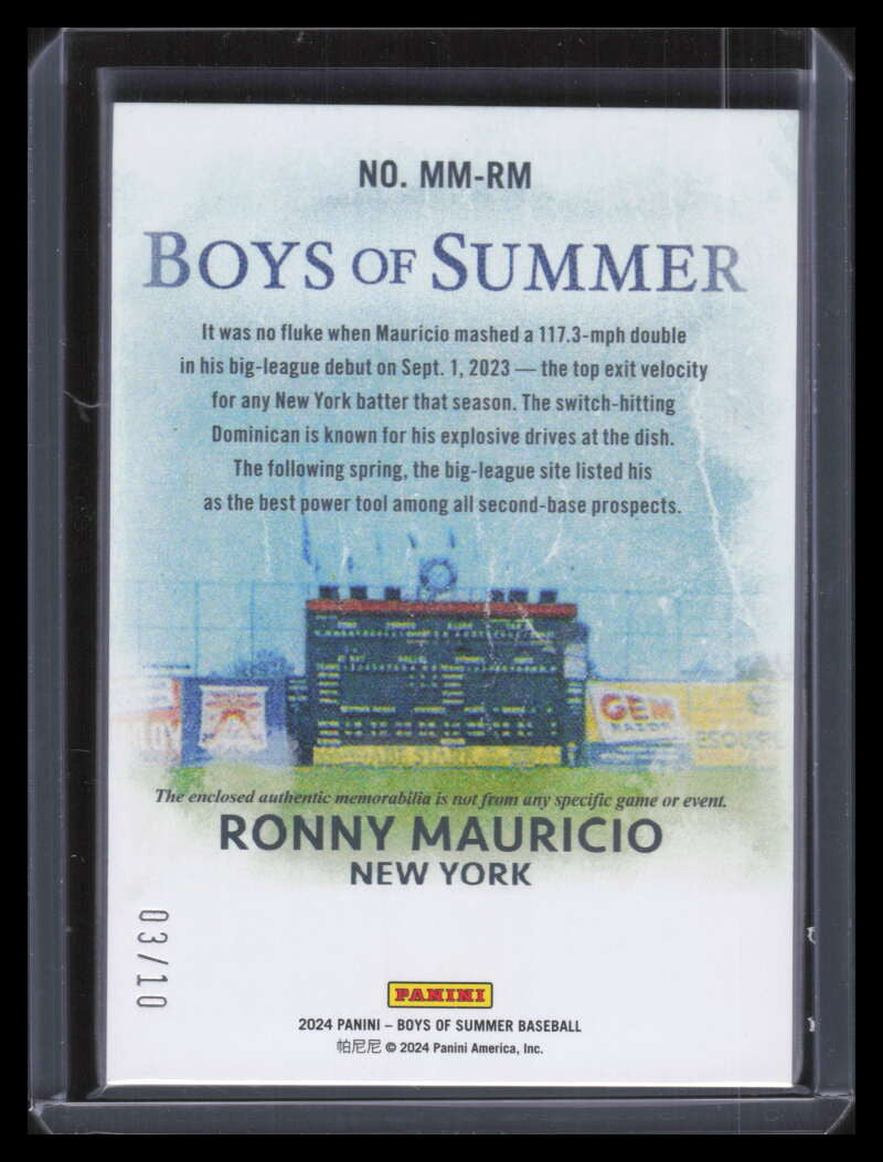 2024 Panini Boys of Summer Massive Materials Ronny Mauricio RC Jumbo Patch 3/10