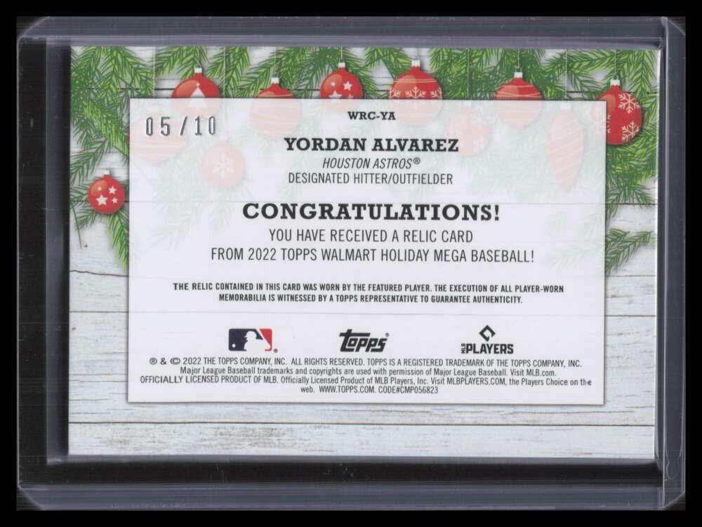 2022 Topps Holiday Relics Metallic Silver WRCYA Yordan Alvarez Patch 5/10