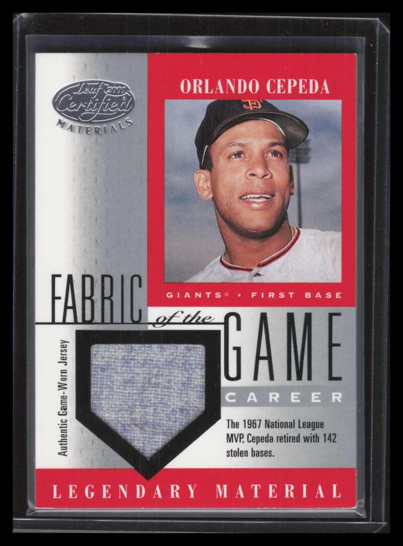 SOLD 173417 2001 Leaf Certified Materials Fabric of the Game 33 Orlando Cepeda Jersey 14/27