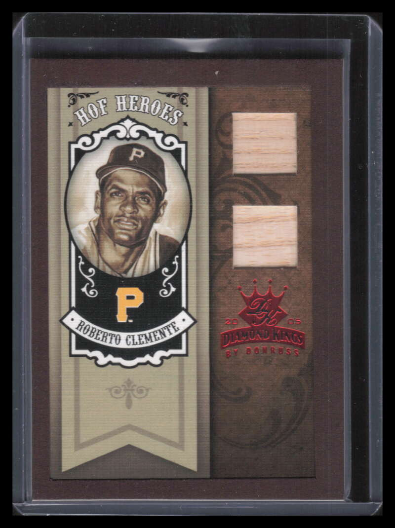 2005 Diamond Kings Heroes Materials Framed Red Roberto Clemente Dual Bat 48/50
