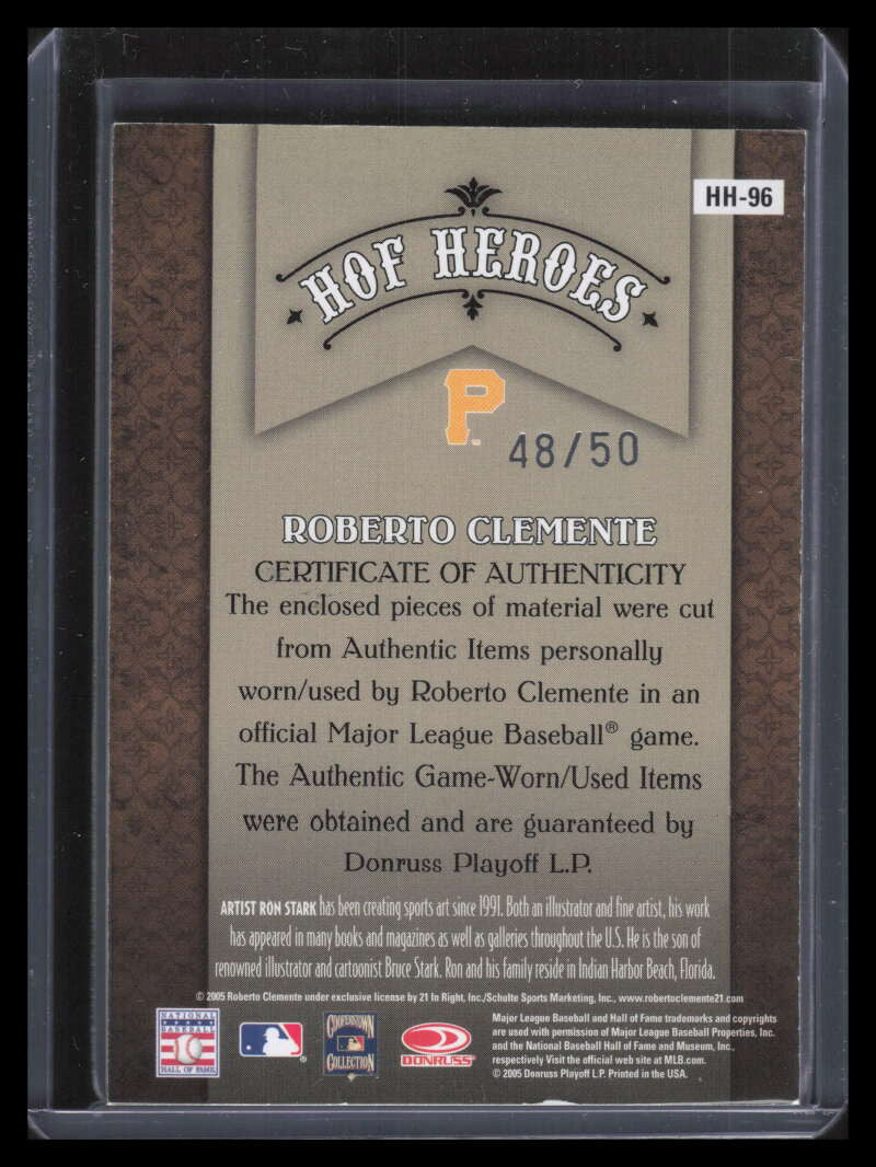 2005 Diamond Kings Heroes Materials Framed Red Roberto Clemente Dual Bat 48/50
