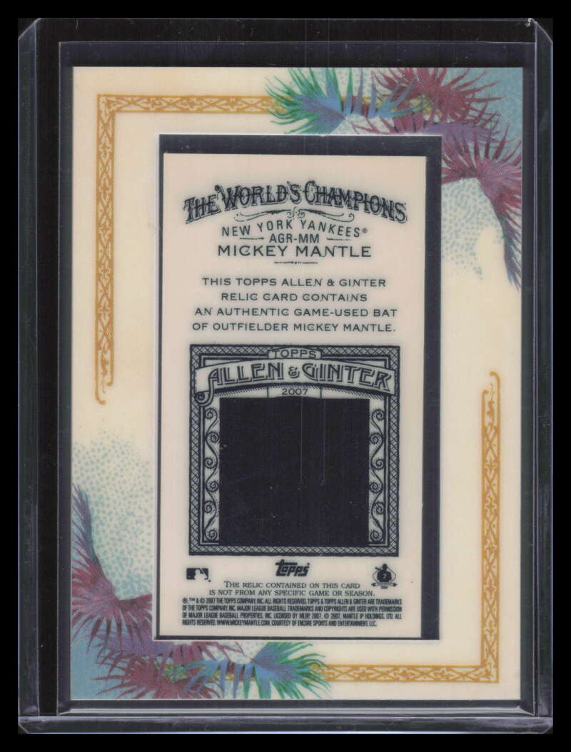 2007 Topps Allen and Ginter Relics MM Mickey Mantle Bat /250