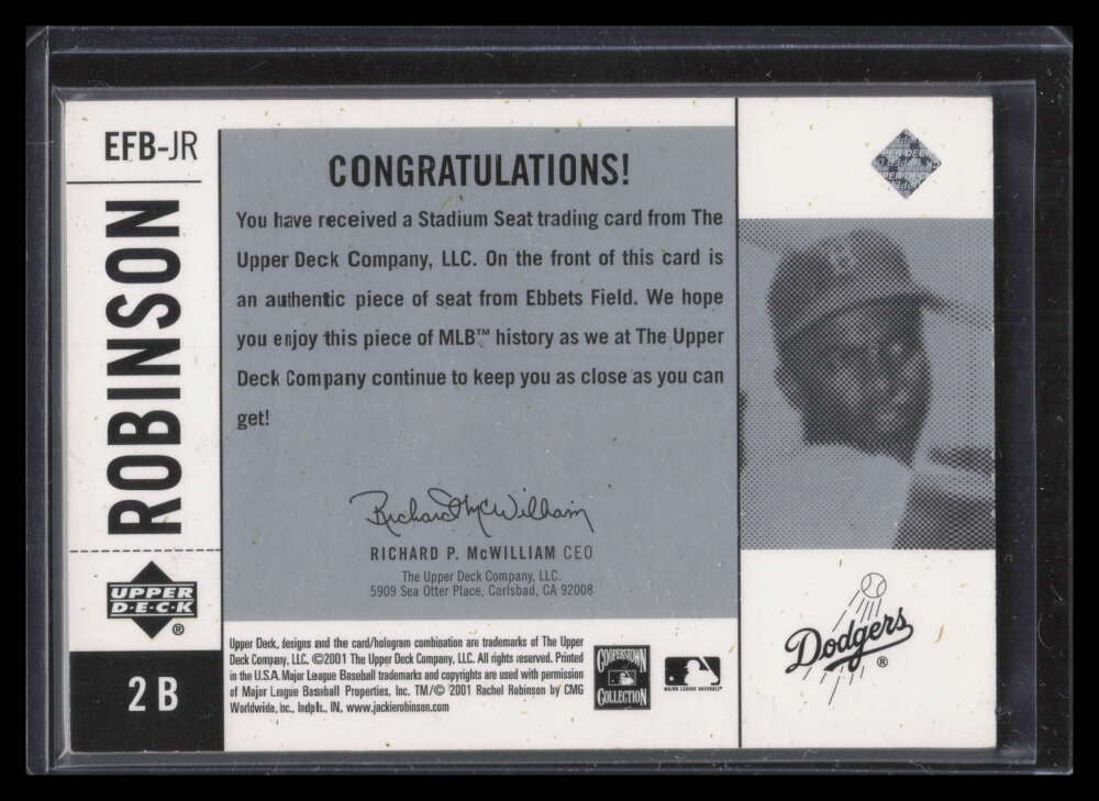 2001 UD Legends of NY Stadium Silver EFSJR Jackie Robinson Ebbets Field Seat /50