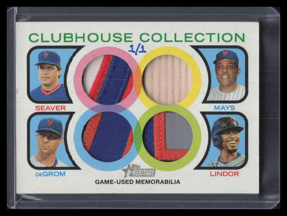 2022 Topps Heritage Clubhouse Collection deGrom Lindor Seaver Mays Bat Patch 1/1