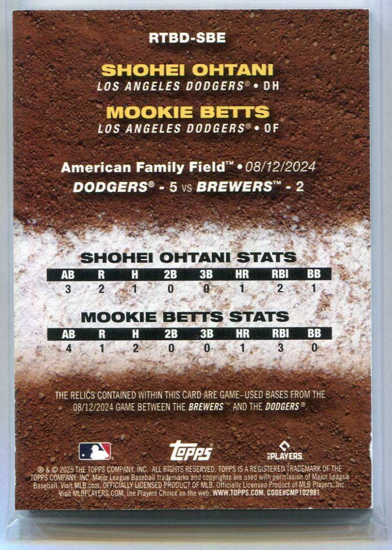 2025 Topps Rounding the Bases Dual Relics Black Betts Ohtani Dual 8/24 Base 3/10
