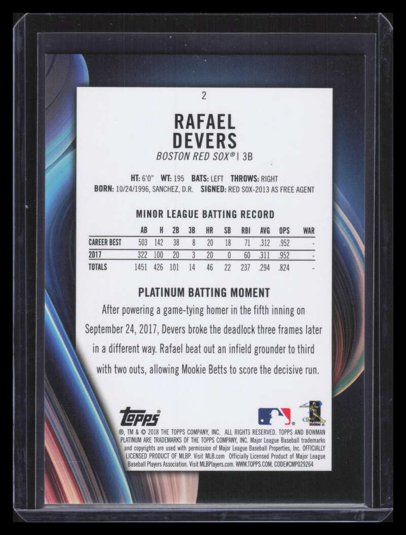 2018 Bowman Platinum Blue 2 Rafael Devers Rookie 121/150