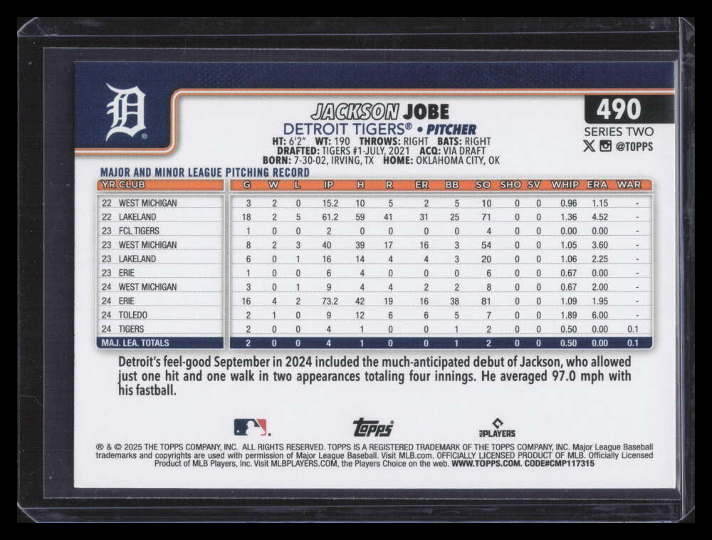 2025 Topps Fanatics Fest Big Apple 490 Jackson Jobe Rookie