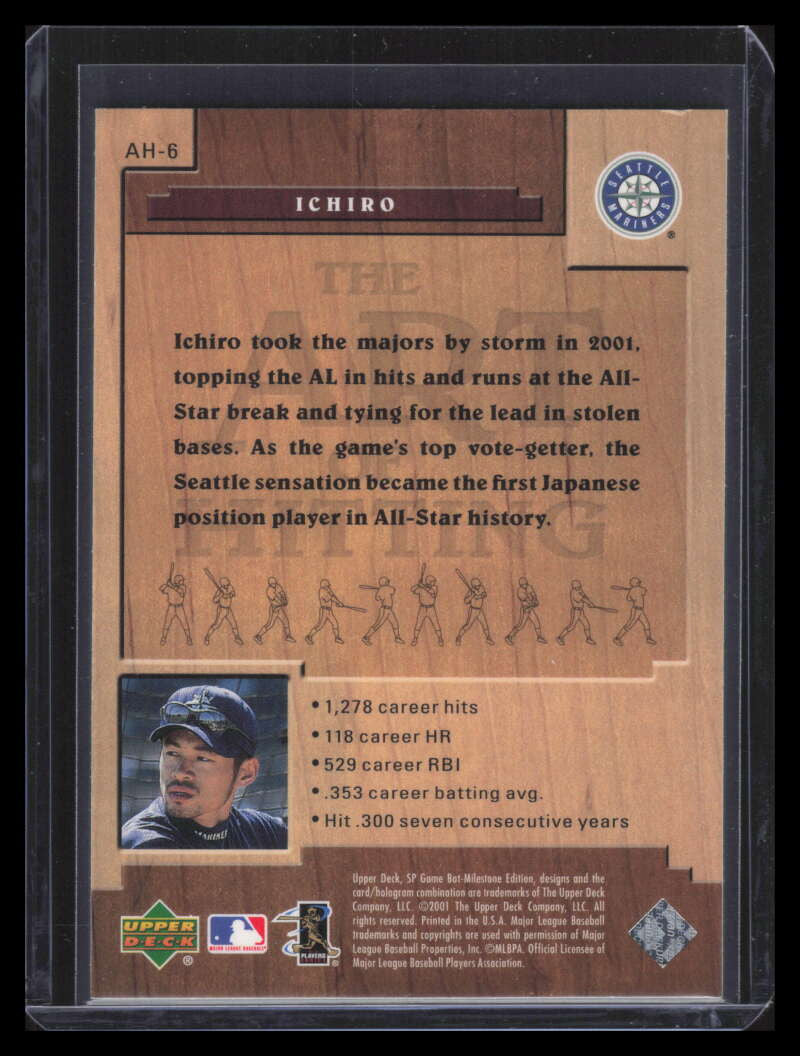 2001 SP Game Bat Milestone Art of Hitting ah6 Ichiro Suzuki Rookie