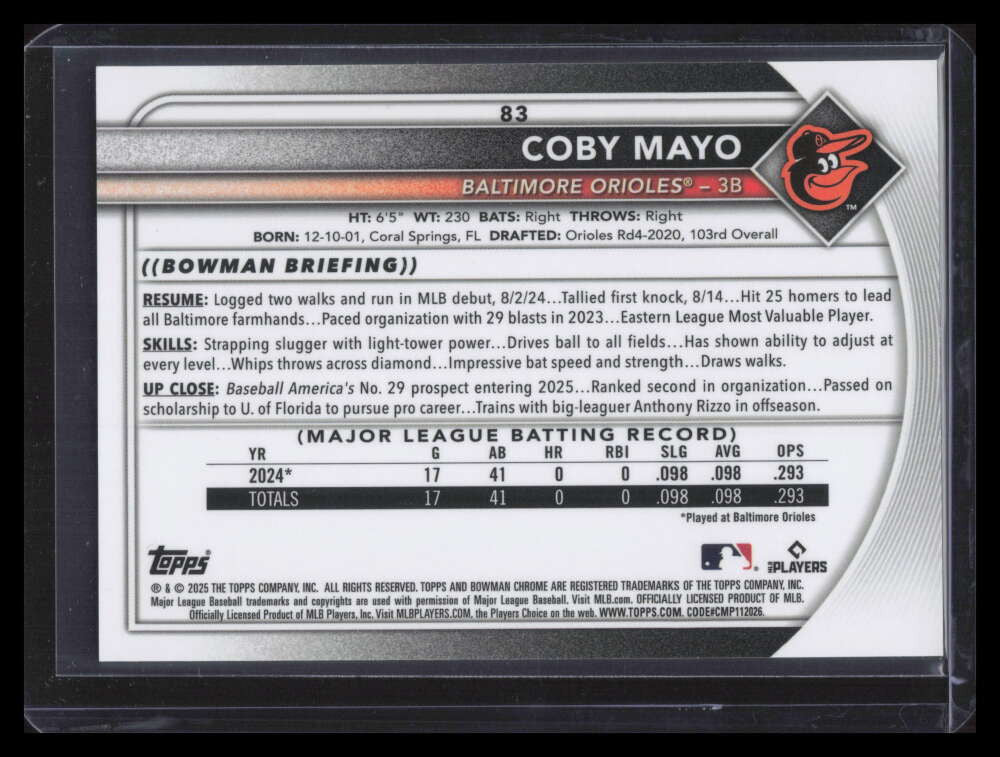 2025 Bowman Chrome Gold Geometric Refractor 83 Coby Mayo Rookie 34/50