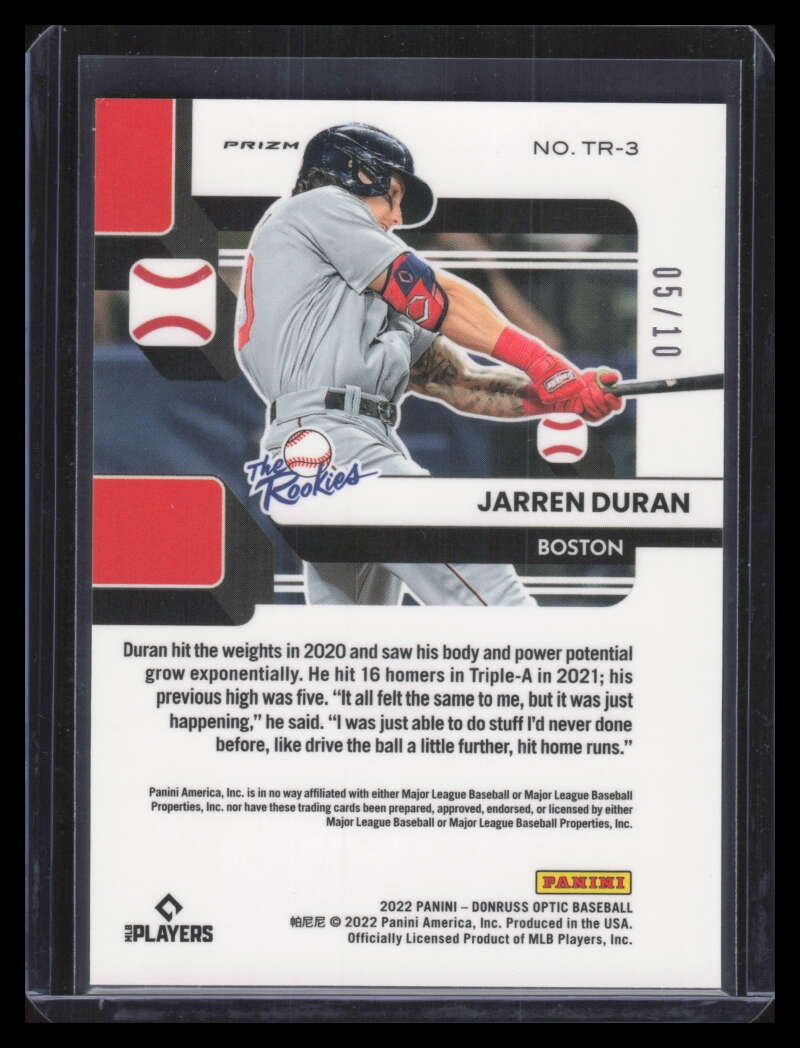 2022 Donruss Optic The Rookies Gold Refractor 3 Jarren Duran Rookie 5/10