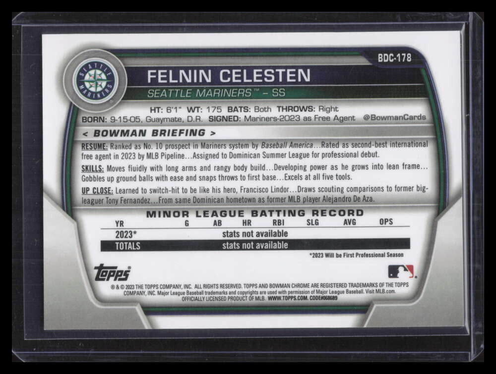 2023 Bowman Chrome Draft Red Refractor bdc178 Felnin Celesten Rookie 3/5
