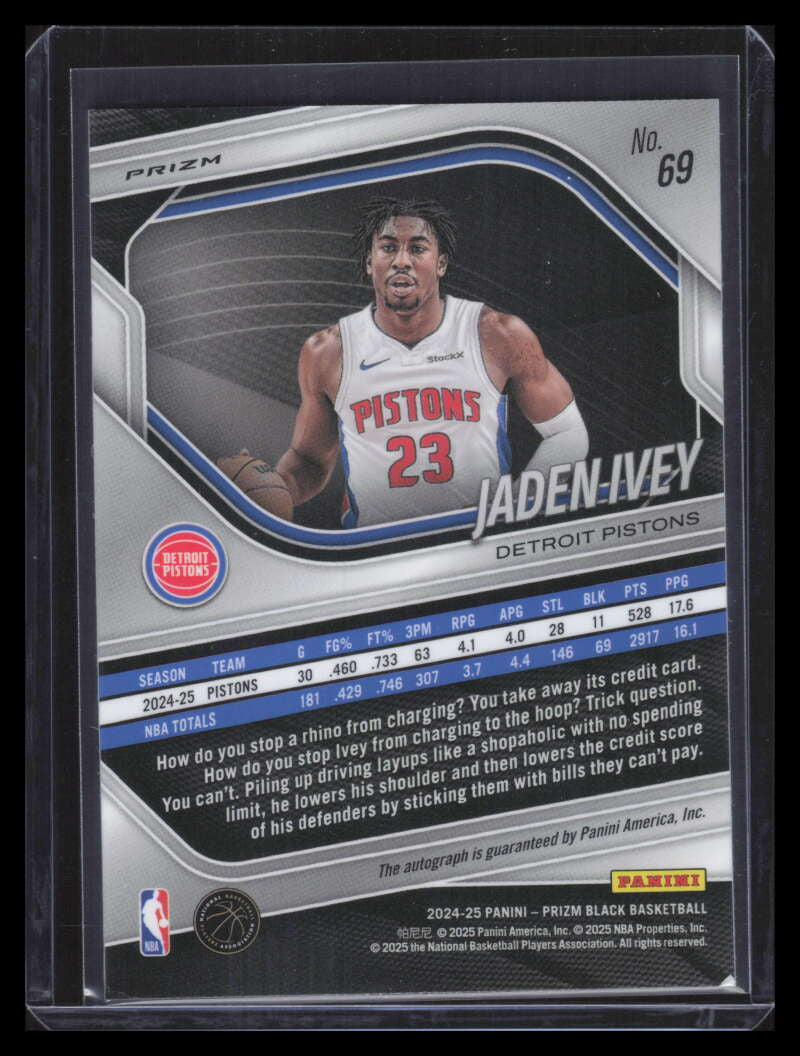 2024-25 Panini Prizm Black Autographs Prizms Silver 69 Jaden Ivey Auto