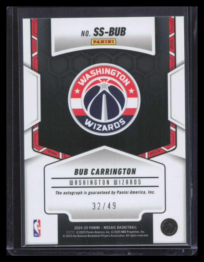 2024-25 Panini Mosaic Showtime Signatures Bronze 25 Bub Carrington RC Auto 32/49