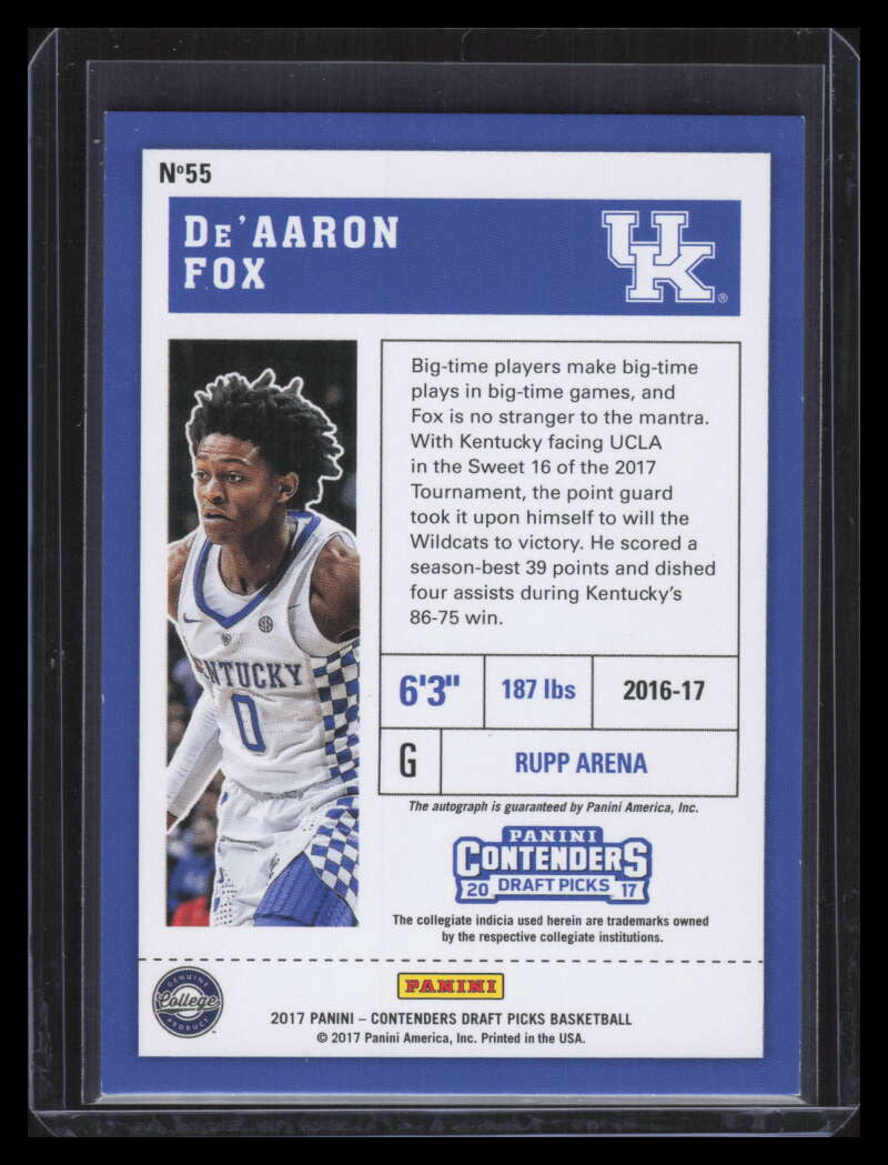 2017-18 Panini Contenders Draft Picks Ticket 55 De'Aaron Fox Rookie Auto 28/99