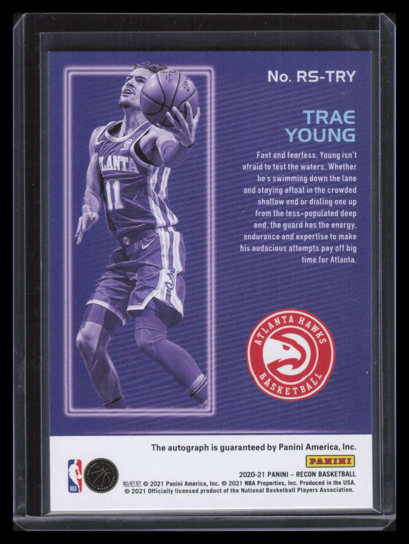 2020-21 Panini Recon Recon Signatures Blue 58 Trae Young Auto 10/25